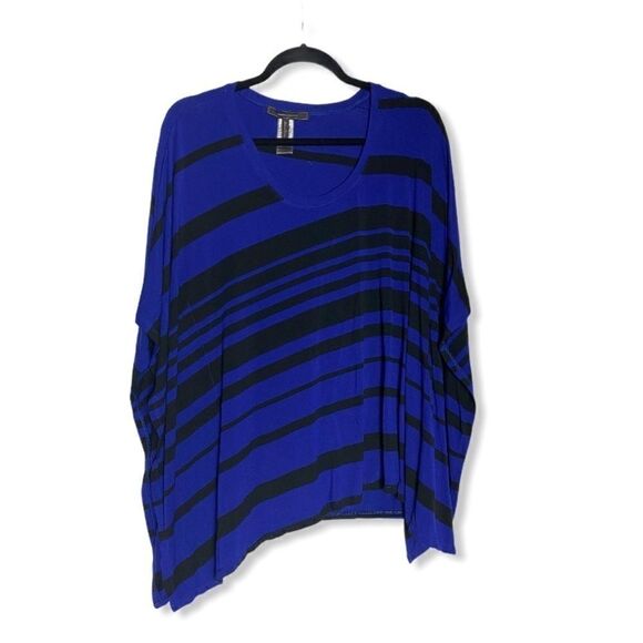 BCBGMaxAzria Oversized Blue Black Striped Batwing Blouse Size XS/S - Picture 2 of 4